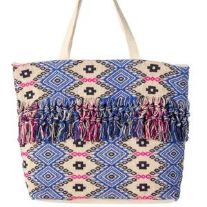 Magid Fringe Tribal Print Beach Bag